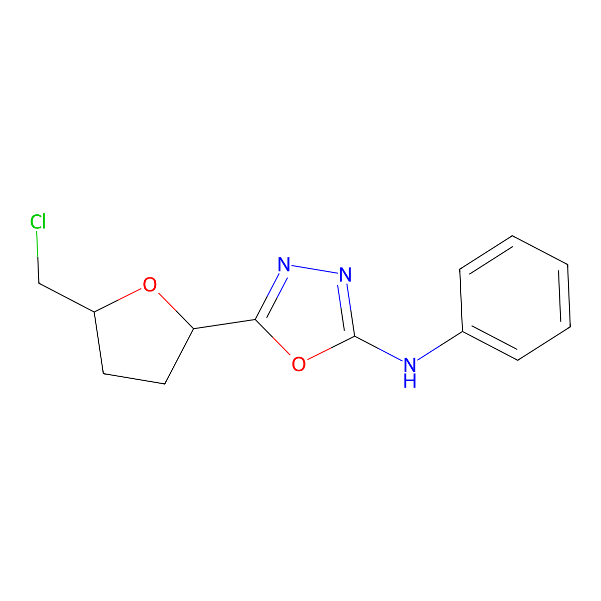 5-[5-(Chloromethyl)oxolan-2-yl]-N-phenyl-1,3,4-oxadiazol-2-amine molecular structure, CAS 2059998-82-0