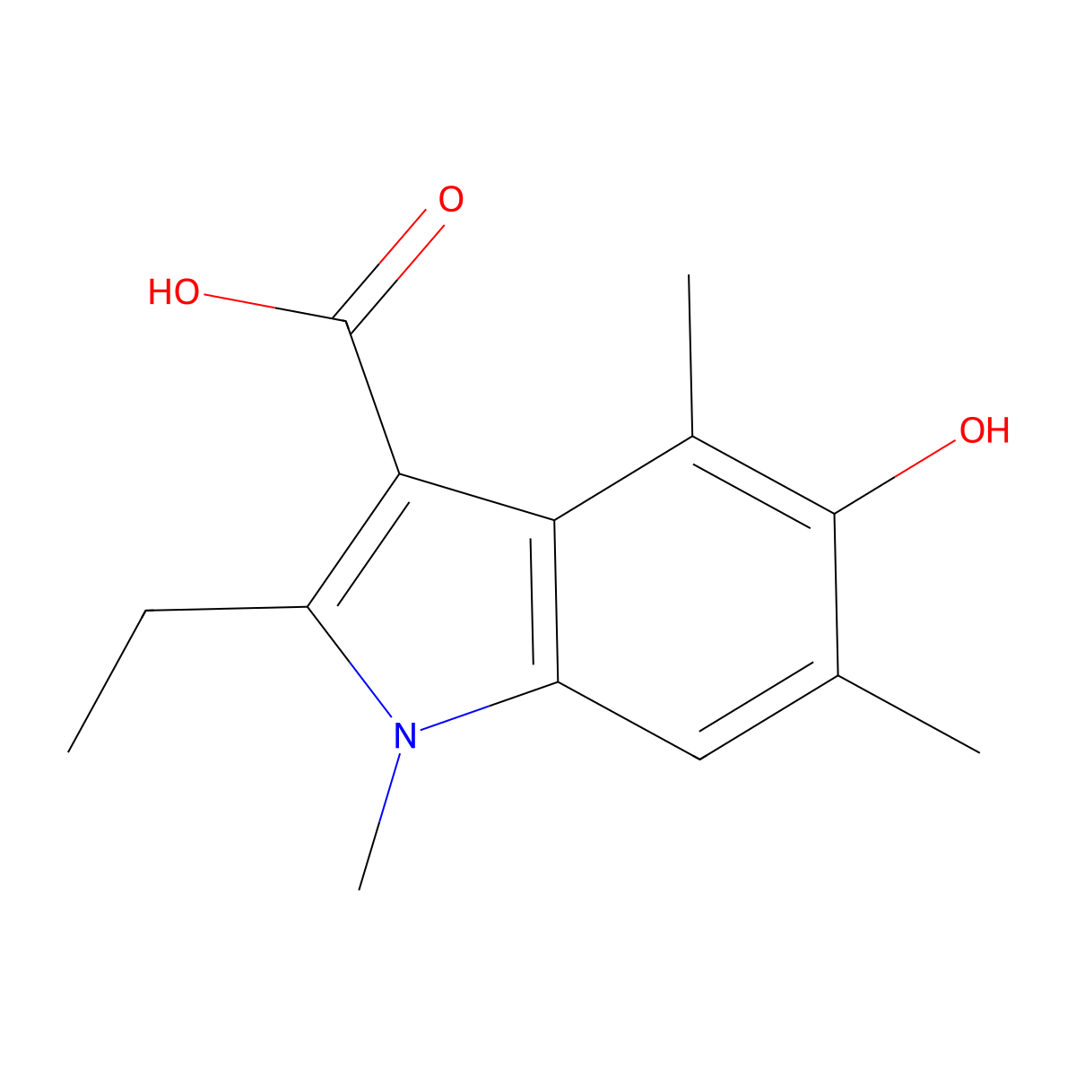2-Ethyl-5-hydroxy-1,4,6-trimethyl-1H-indole-3-carboxylic acid molecular structure, CAS 2059999-18-5