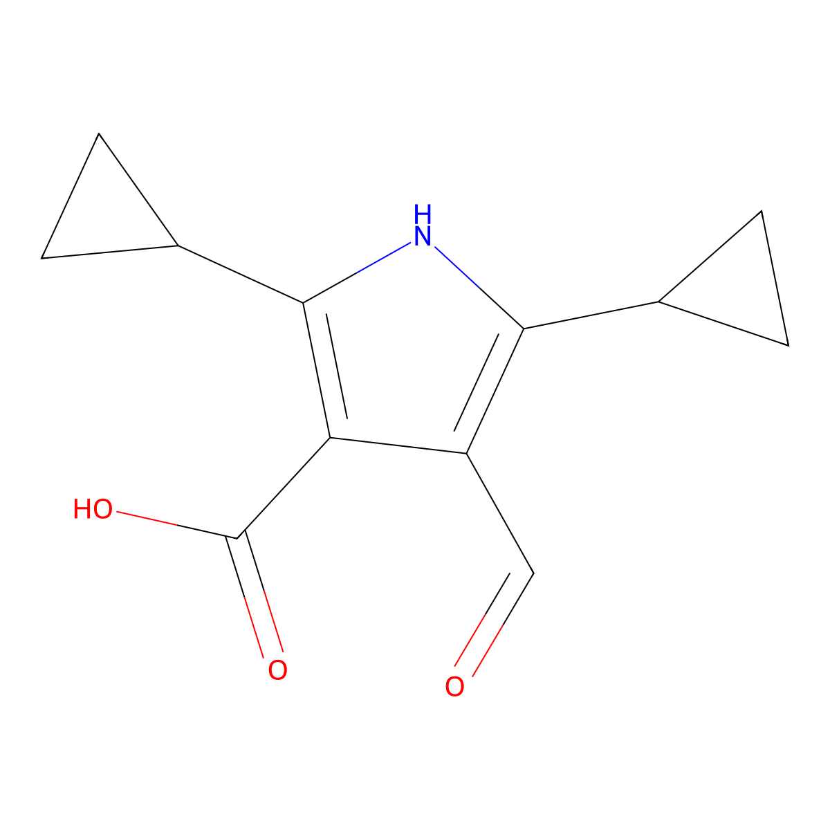 2,5-Dicyclopropyl-4-formyl-1H-pyrrole-3-carboxylic acid molecular structure, CAS 2059999-21-0