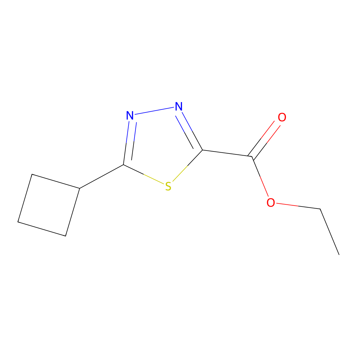 Ethyl 5-cyclobutyl-1,3,4-thiadiazole-2-carboxylate molecular structure, CAS 2059999-45-8