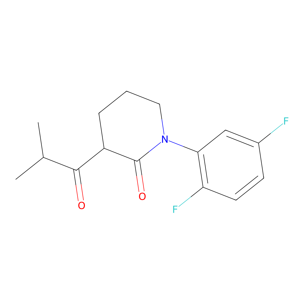 1-(2,5-Difluorophenyl)-3-(2-methylpropanoyl)piperidin-2-one molecular structure, CAS 2060000-09-9
