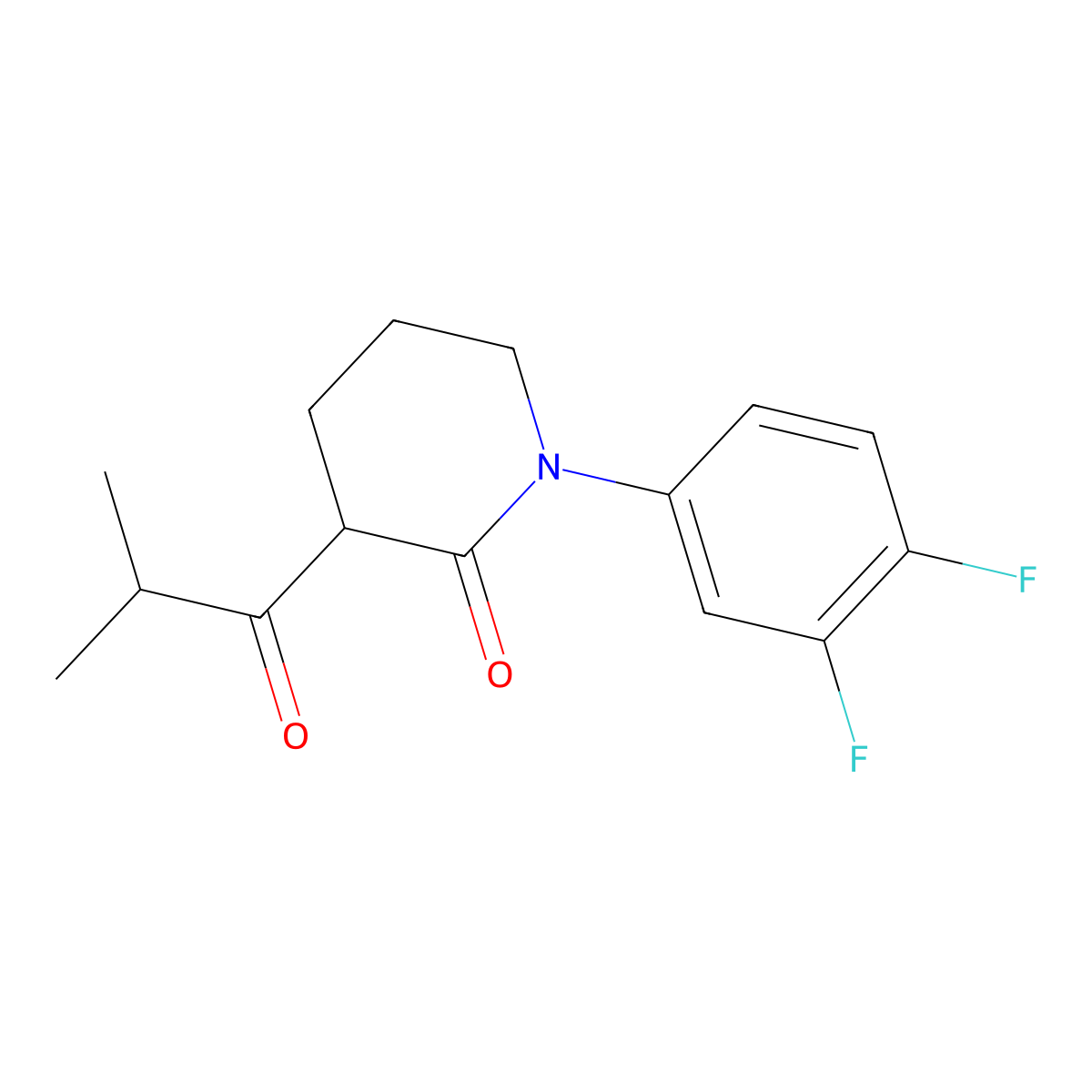 1-(3,4-Difluorophenyl)-3-(2-methylpropanoyl)piperidin-2-one molecular structure, CAS 2060000-16-8