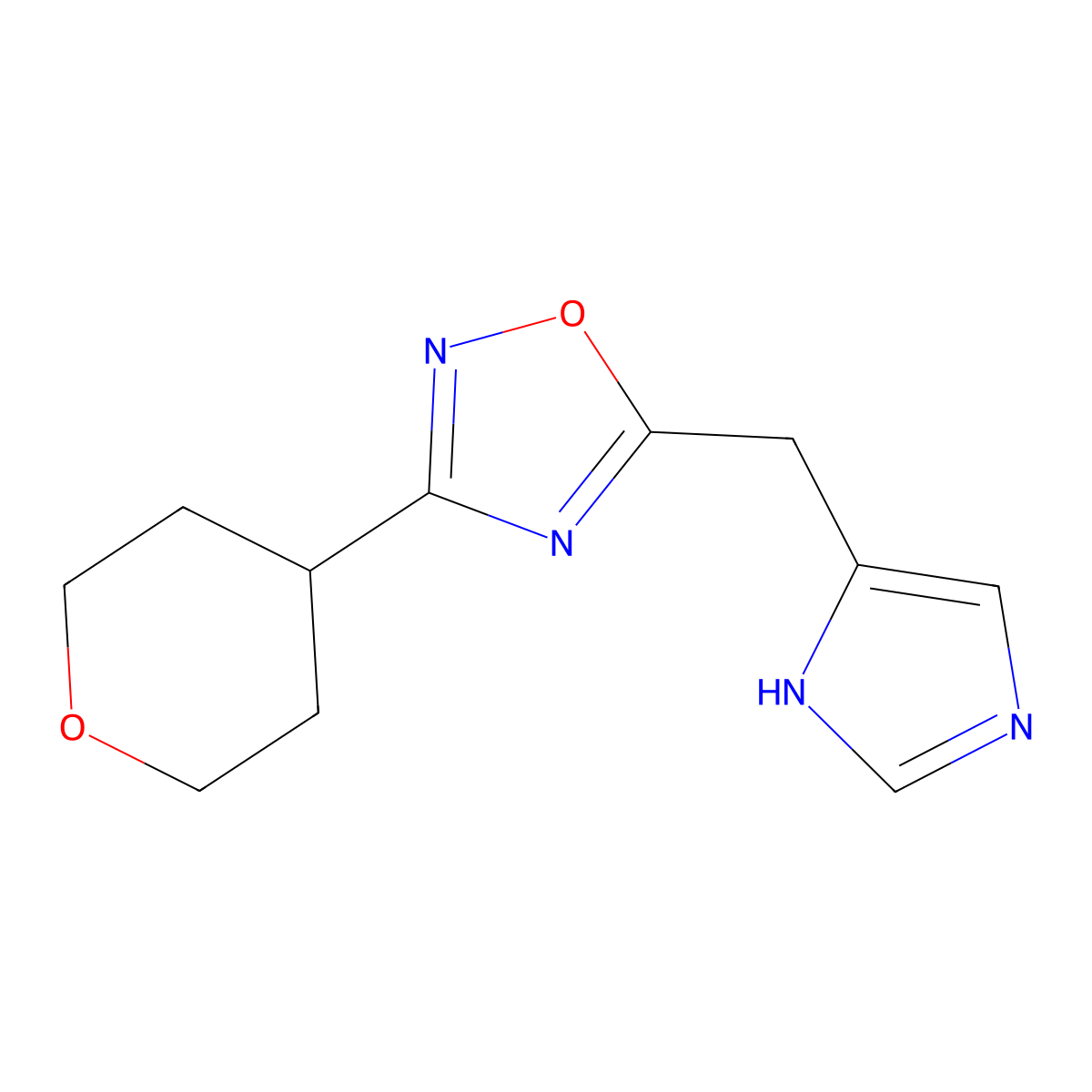 5-[(1H-Imidazol-4-yl)methyl]-3-(oxan-4-yl)-1,2,4-oxadiazole molecular structure, CAS 2060000-29-3