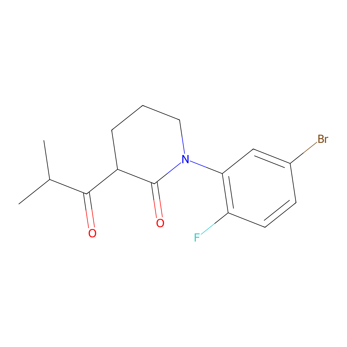 1-(5-Bromo-2-fluorophenyl)-3-(2-methylpropanoyl)piperidin-2-one molecular structure, CAS 2060000-73-7