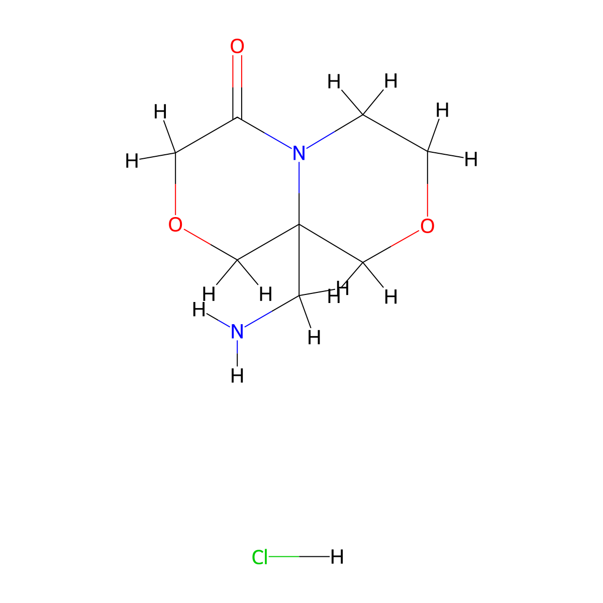 9a-(aminomethyl)-hexahydro-1H-[1,4]oxazino[3,4-c]morpholin-4-one hydrochloride molecular structure, CAS 2060004-94-4