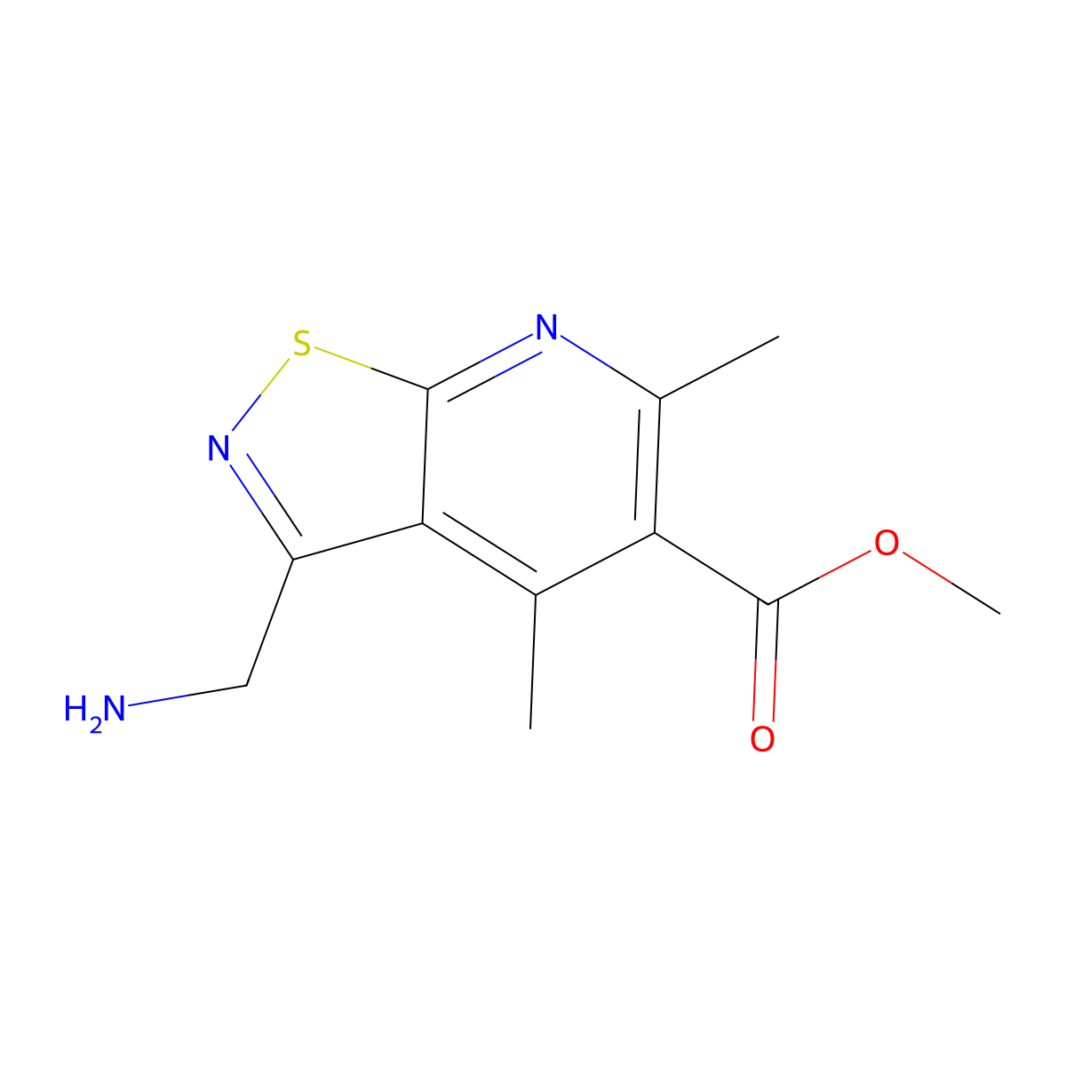Methyl 3-(aminomethyl)-4,6-dimethyl-[1,2]thiazolo[5,4-b]pyridine-5-carboxylate molecular structure, CAS 2060005-00-5