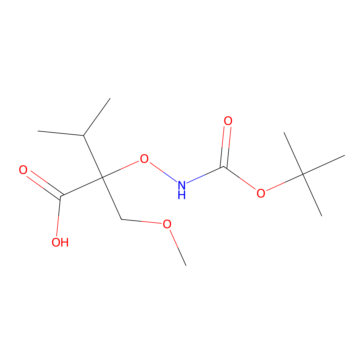 2-({[(Tert-butoxy)carbonyl]amino}oxy)-2-(methoxymethyl)-3-methylbutanoic acid molecular structure, CAS 2060005-09-4