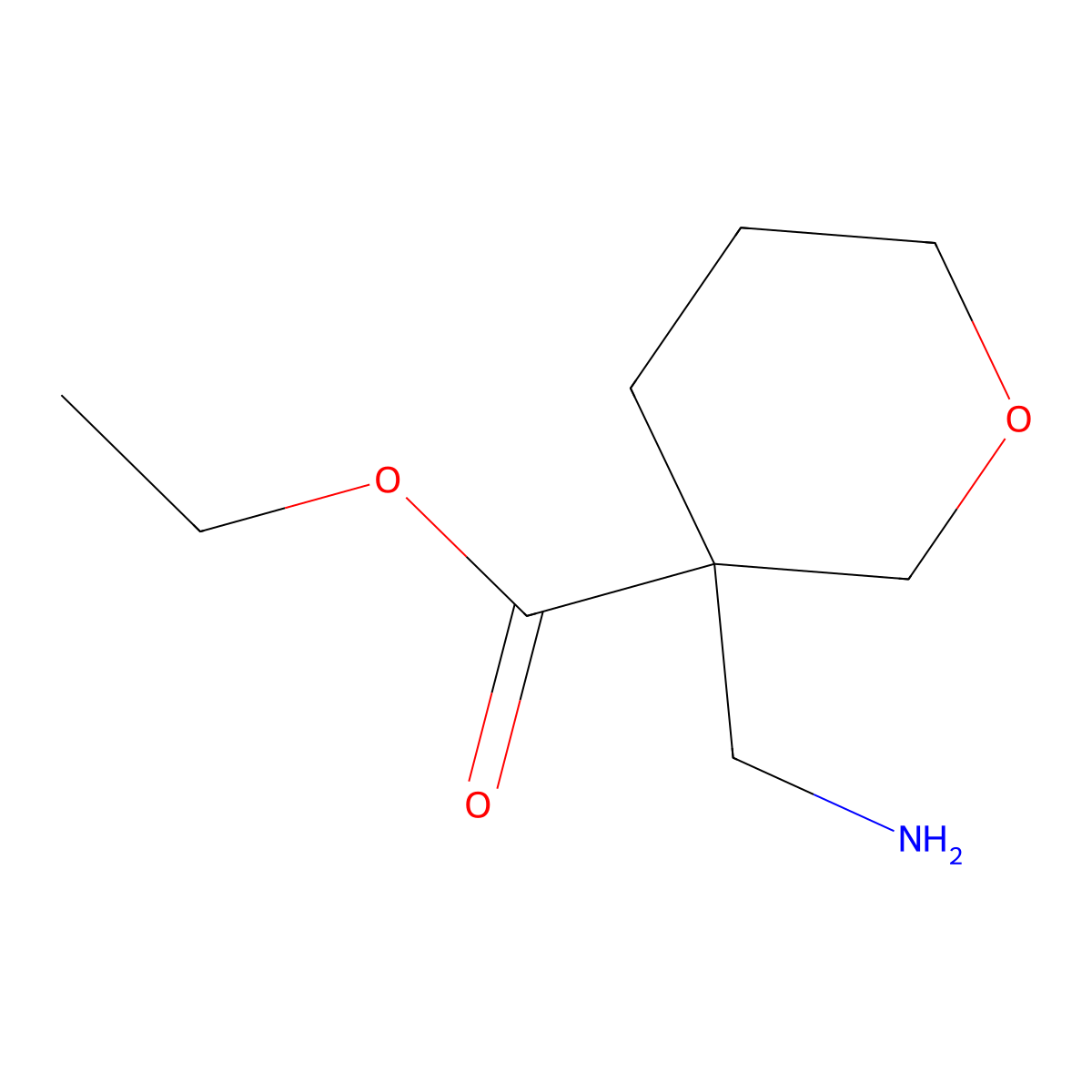 Ethyl 3-(aminomethyl)oxane-3-carboxylate molecular structure, CAS 2060005-12-9