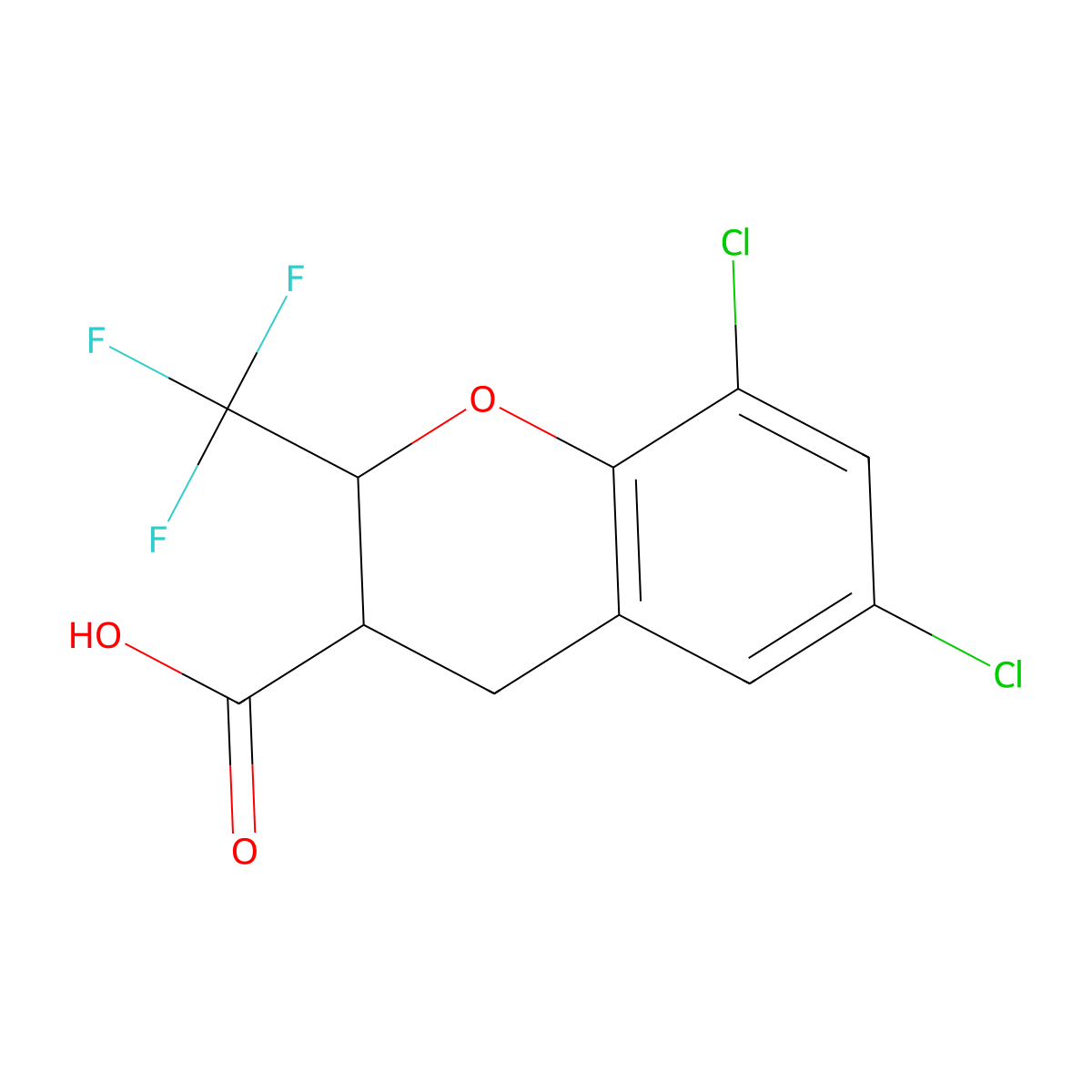 6,8-Dichloro-2-(trifluoromethyl)-3,4-dihydro-2H-1-benzopyran-3-carboxylic acid molecular structure, CAS 2060005-57-2