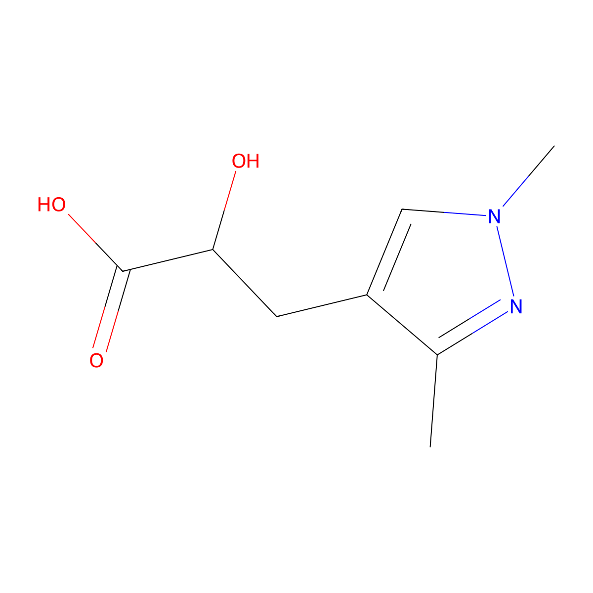 3-(1,3-Dimethyl-1H-pyrazol-4-yl)-2-hydroxypropanoic acid molecular structure, CAS 2060005-62-9