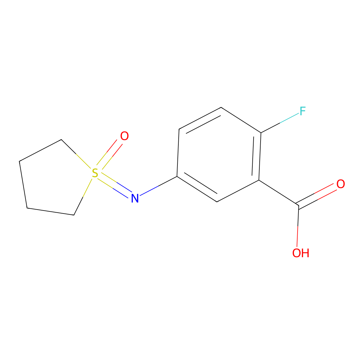 2-Fluoro-5-[(1-oxo-1lambda6-thiolan-1-ylidene)amino]benzoic acid molecular structure, CAS 2060005-69-6