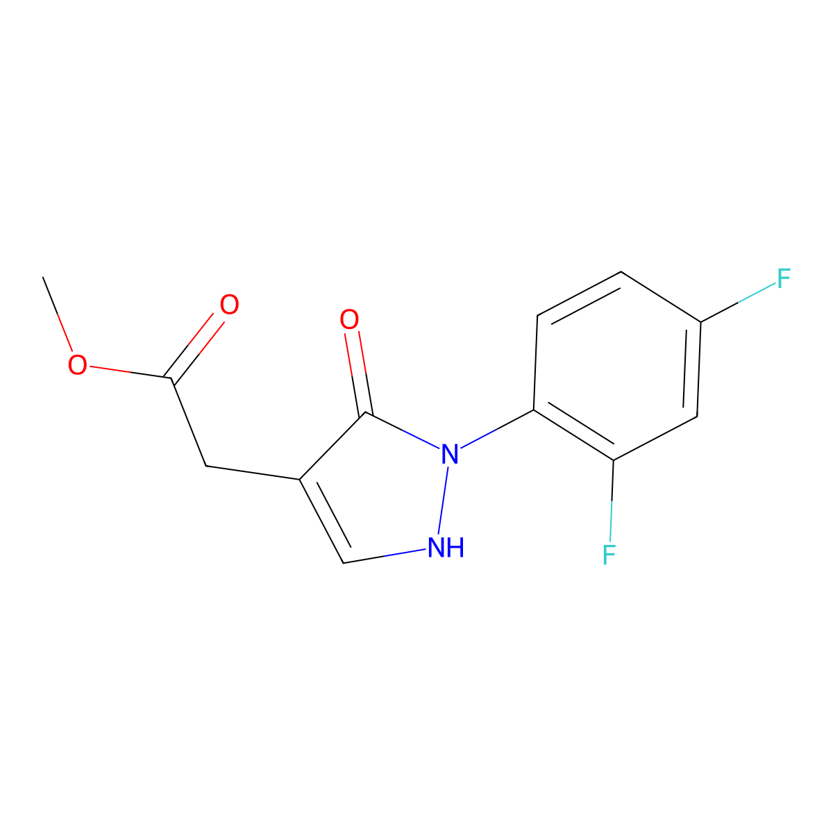 Methyl 2-[2-(2,4-difluorophenyl)-3-oxo-2,3-dihydro-1H-pyrazol-4-yl]acetate molecular structure, CAS 2060006-07-5