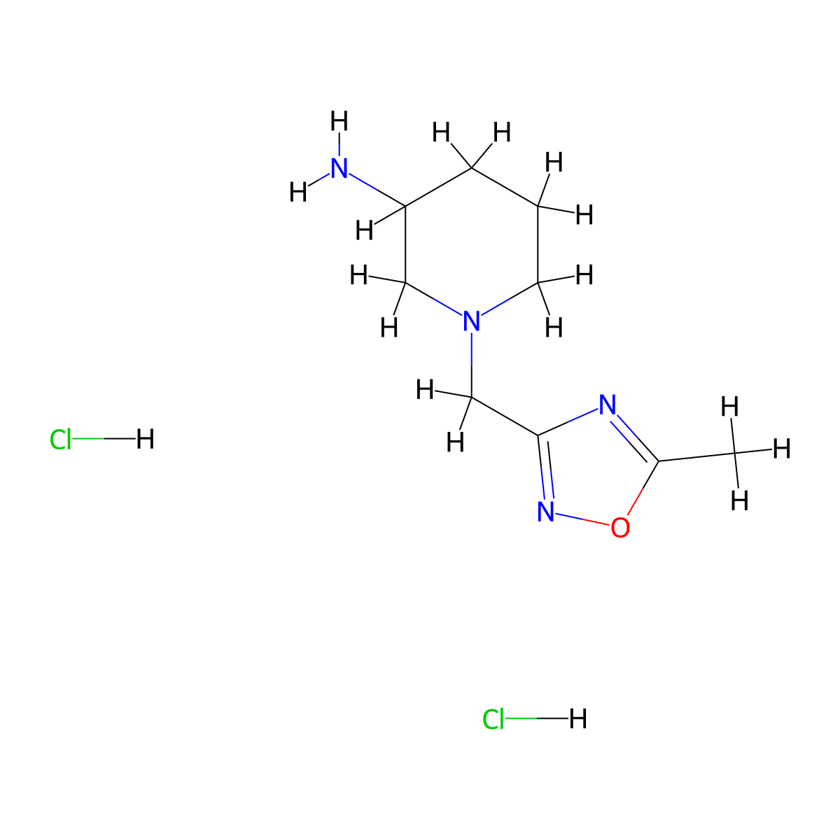 1-[(5-Methyl-1,2,4-oxadiazol-3-yl)methyl]piperidin-3-amine dihydrochloride molecular structure, CAS 2060006-10-0