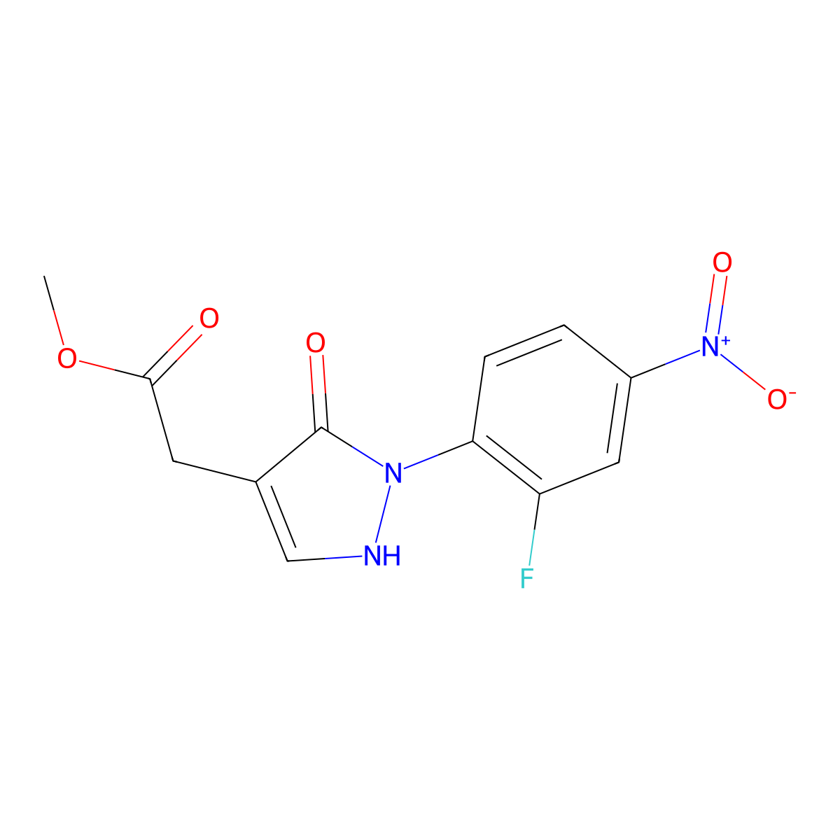 Methyl 2-[2-(2-fluoro-4-nitrophenyl)-3-oxo-2,3-dihydro-1H-pyrazol-4-yl]acetate molecular structure, CAS 2060006-11-1