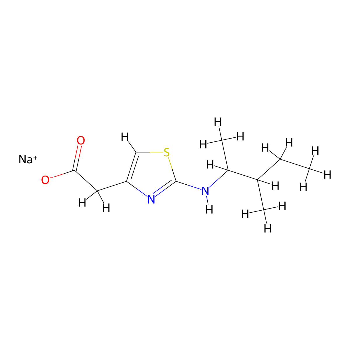 Sodium 2-{2-[(3-methylpentan-2-yl)amino]-1,3-thiazol-4-yl}acetate molecular structure, CAS 2060006-13-3