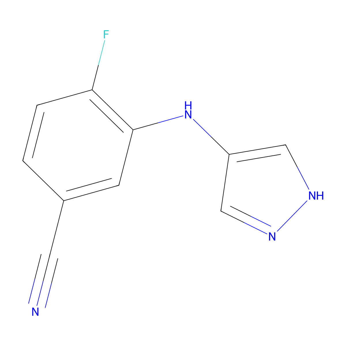 4-Fluoro-3-[(1H-pyrazol-4-yl)amino]benzonitrile molecular structure, CAS 2060006-21-3
