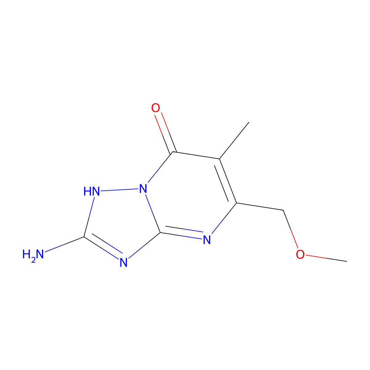 2-Amino-5-(methoxymethyl)-6-methyl-4H,7H-[1,2,4]triazolo[1,5-a]pyrimidin-7-one molecular structure, CAS 2060006-69-9