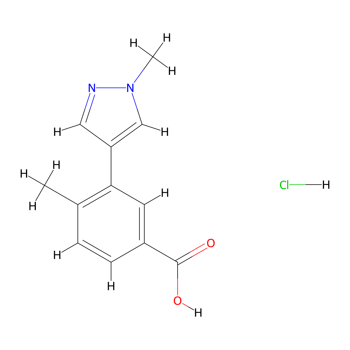 4-methyl-3-(1-methyl-1H-pyrazol-4-yl)benzoic acid hydrochloride molecular structure, CAS 2060006-85-9