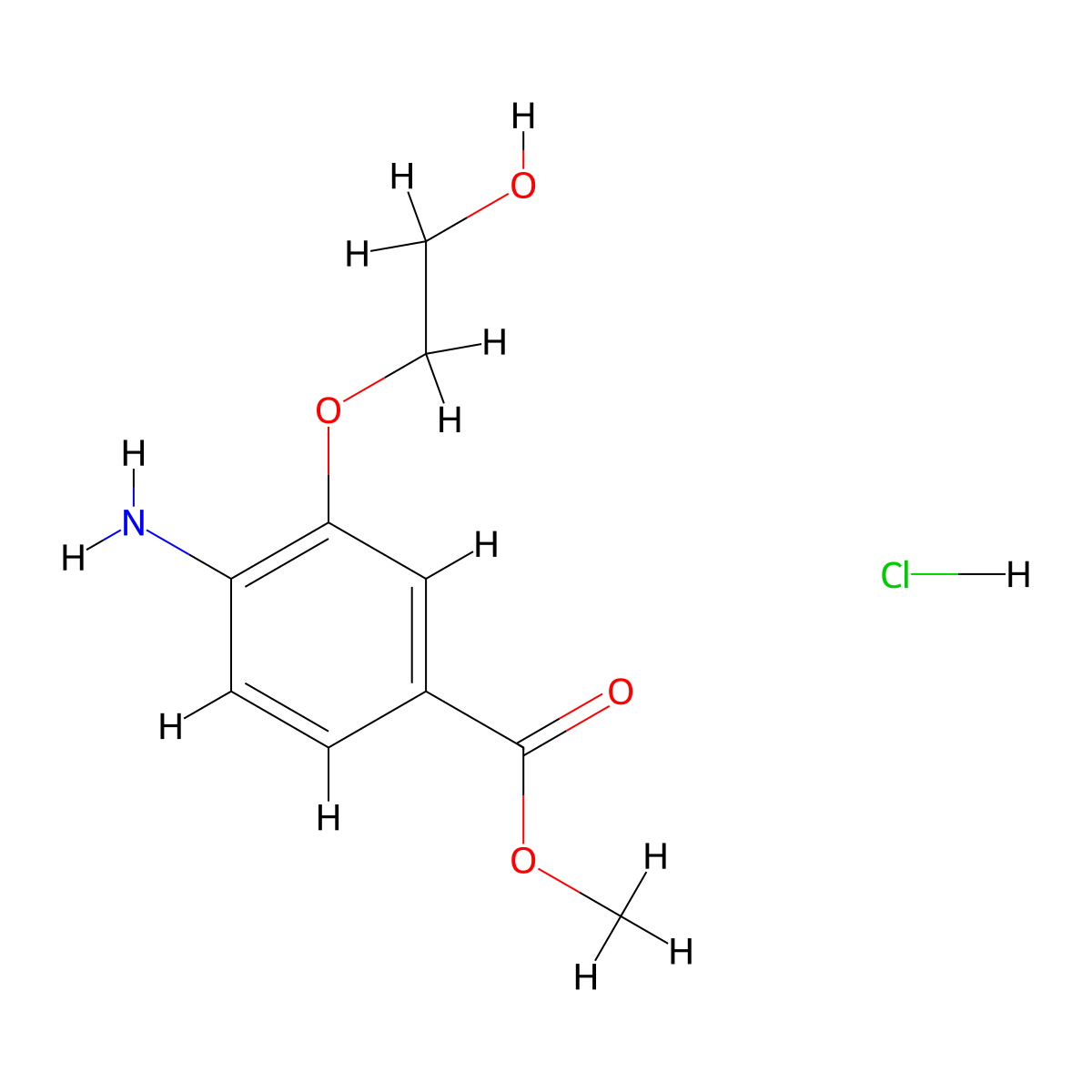 Methyl 4-amino-3-(2-hydroxyethoxy)benzoate hydrochloride molecular structure, CAS 2060007-27-2