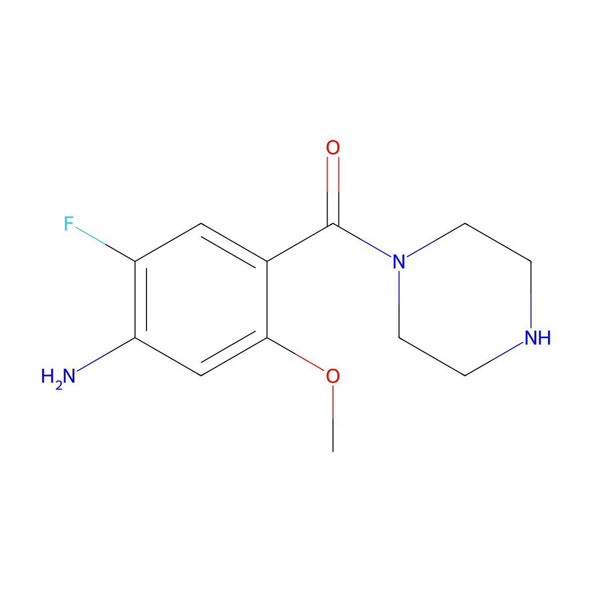2-Fluoro-5-methoxy-4-(piperazine-1-carbonyl)aniline molecular structure, CAS 2060007-66-9