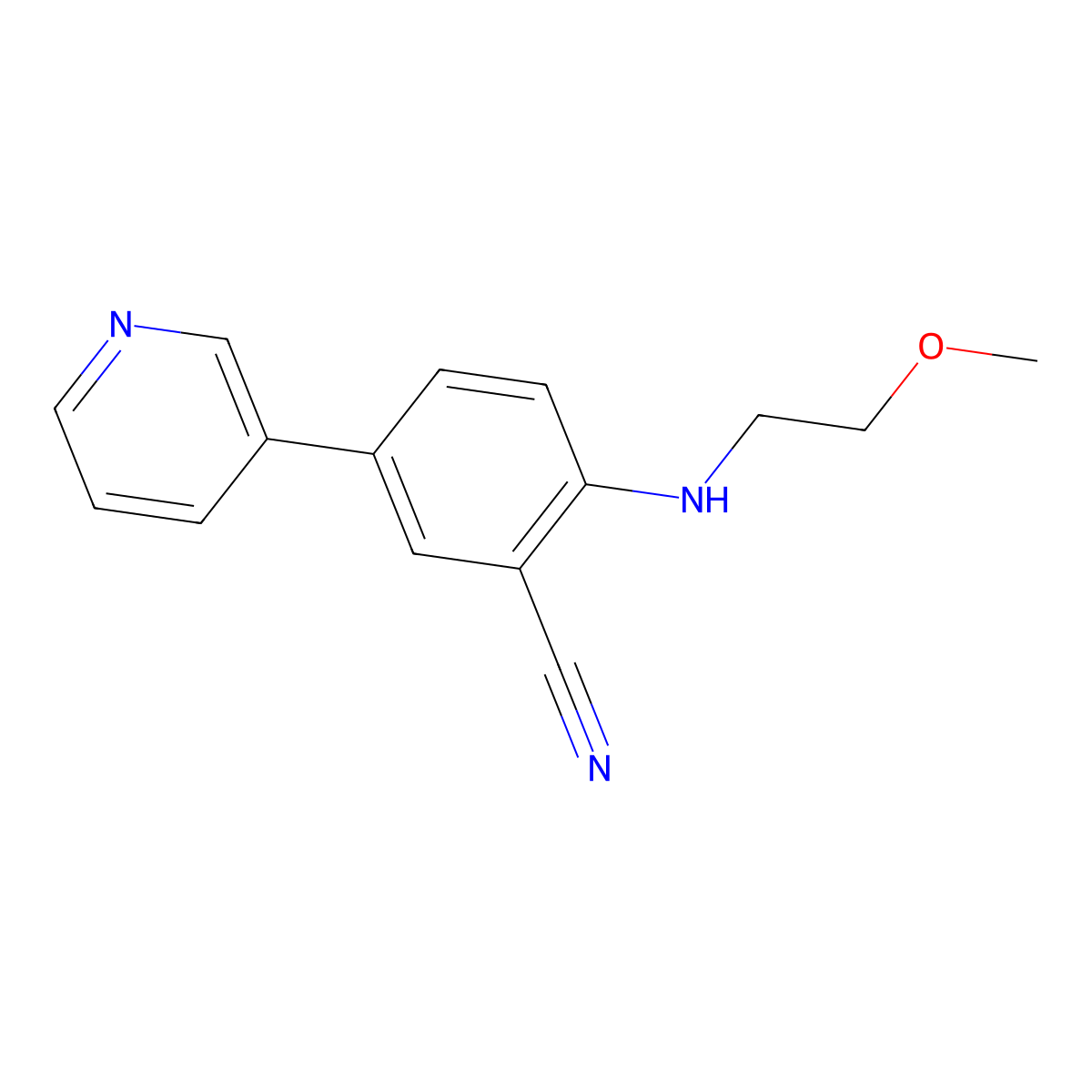 2-[(2-Methoxyethyl)amino]-5-(pyridin-3-yl)benzonitrile molecular structure, CAS 2060007-78-3