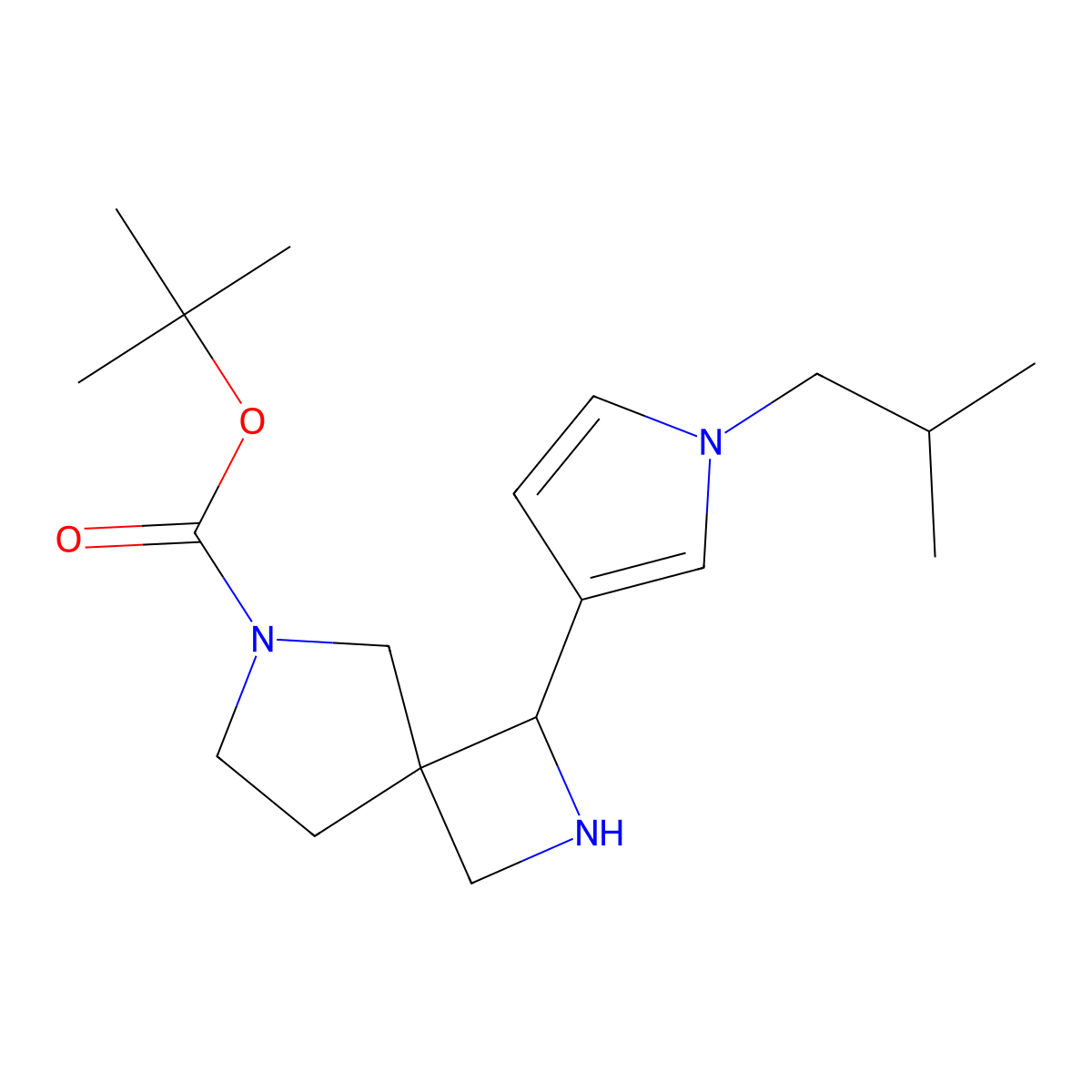 tert-Butyl 1-[1-(2-methylpropyl)-1H-pyrrol-3-yl]-2,6-diazaspiro[3.4]octane-6-carboxylate molecular structure, CAS 2060008-13-9