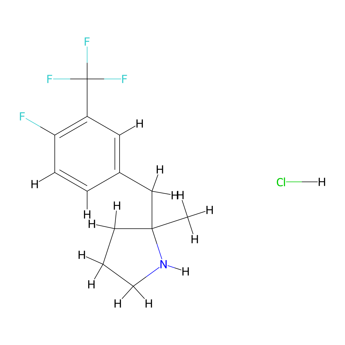 2-{[4-Fluoro-3-(trifluoromethyl)phenyl]methyl}-2-methylpyrrolidine hydrochloride molecular structure, CAS 2060008-14-0