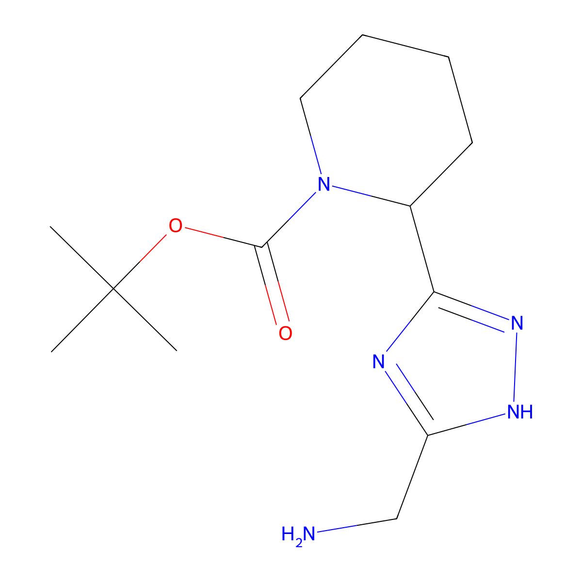 tert-Butyl 2-[5-(aminomethyl)-1H-1,2,4-triazol-3-yl]piperidine-1-carboxylate molecular structure, CAS 2060008-23-1