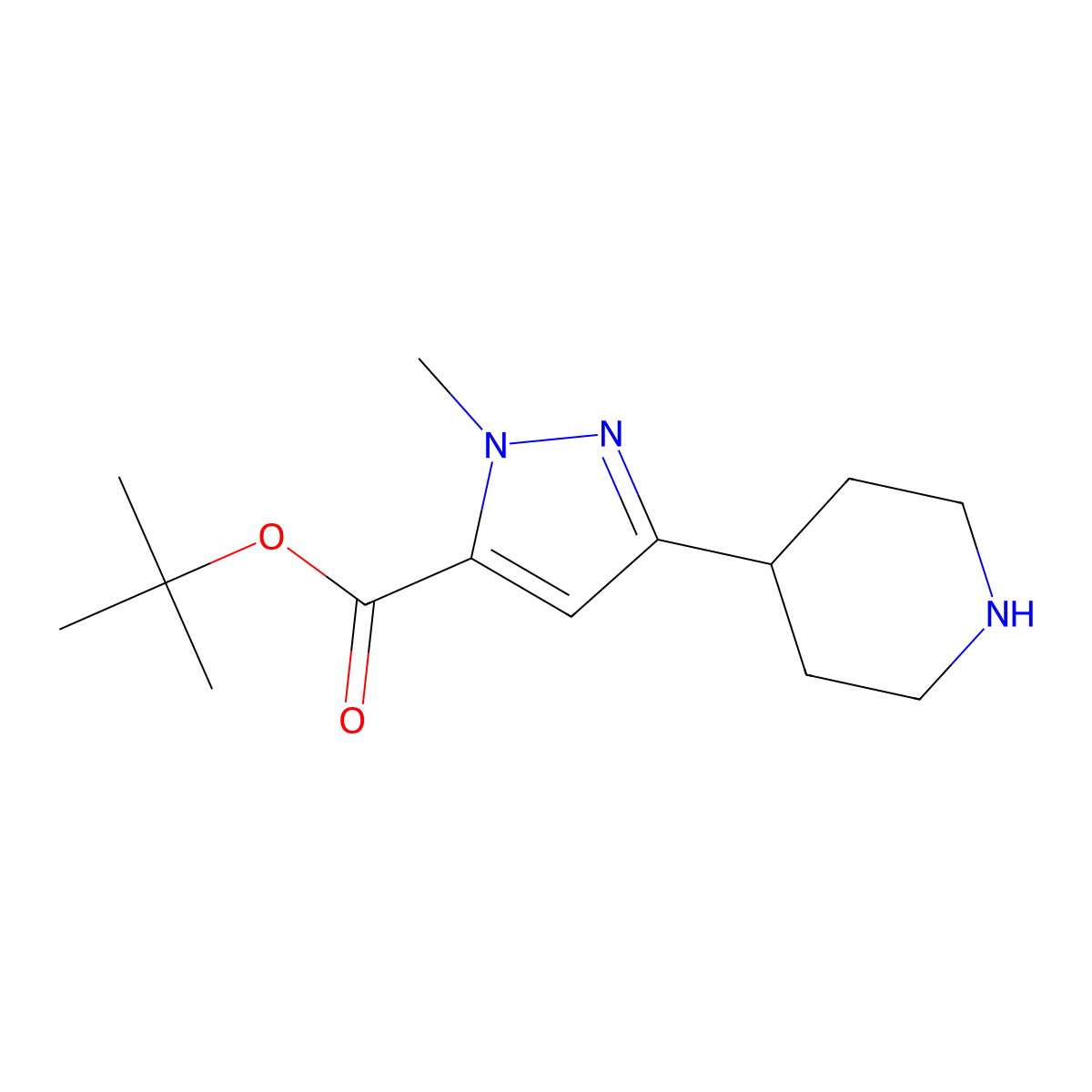 tert-Butyl 1-methyl-3-(piperidin-4-yl)-1H-pyrazole-5-carboxylate molecular structure, CAS 2060008-40-2