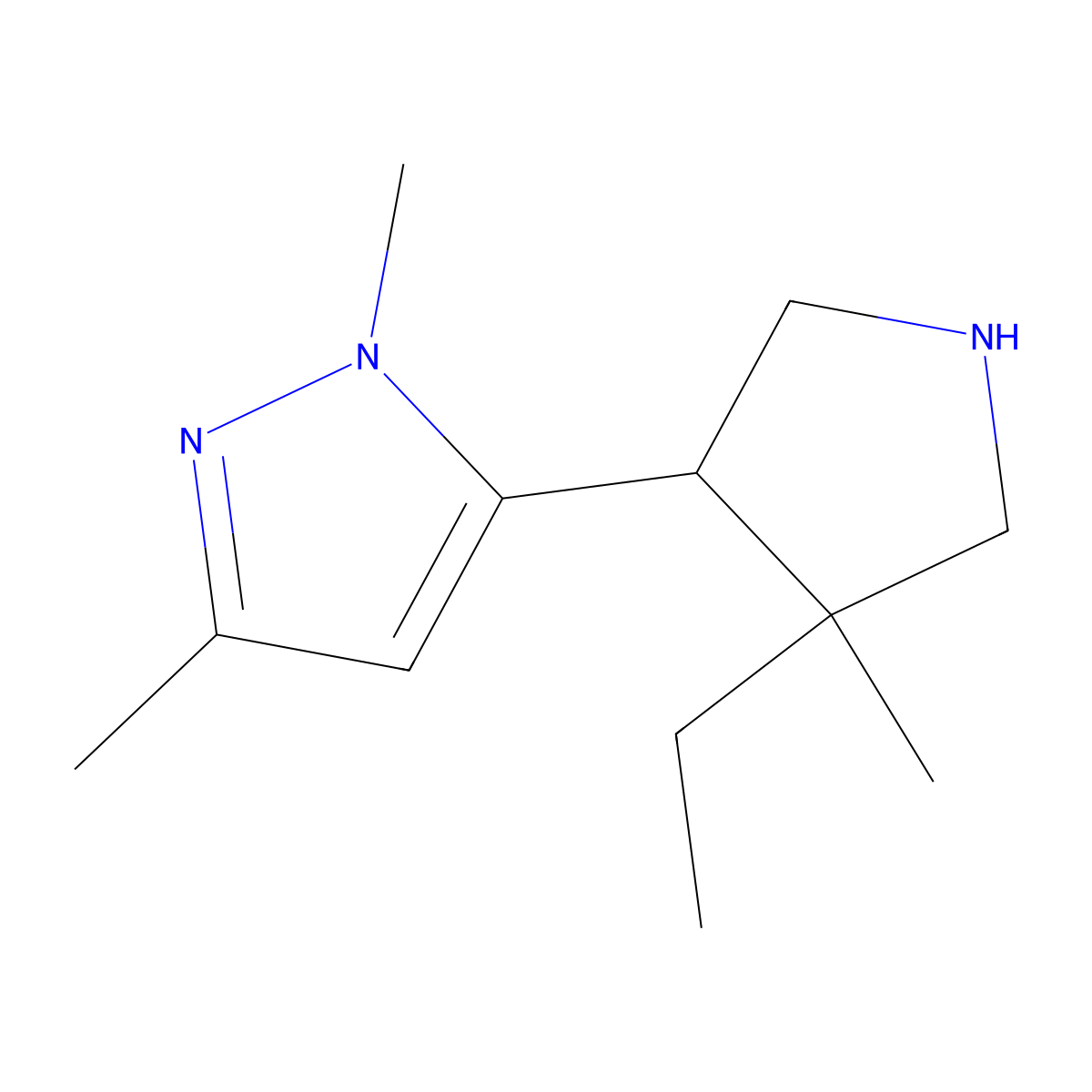 5-(4-Ethyl-4-methylpyrrolidin-3-yl)-1,3-dimethyl-1H-pyrazole molecular structure, CAS 2060008-78-6