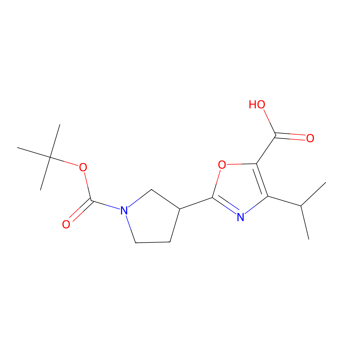 2-{1-[(Tert-butoxy)carbonyl]pyrrolidin-3-yl}-4-(propan-2-yl)-1,3-oxazole-5-carboxylic acid molecular structure, CAS 2060008-83-3