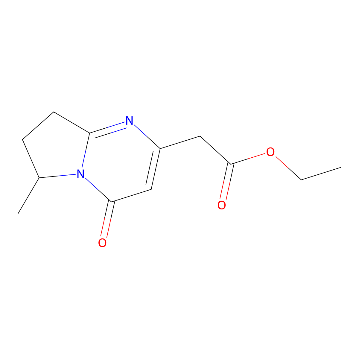 Ethyl 2-{6-methyl-4-oxo-4H,6H,7H,8H-pyrrolo[1,2-a]pyrimidin-2-yl}acetate molecular structure, CAS 2060019-98-7