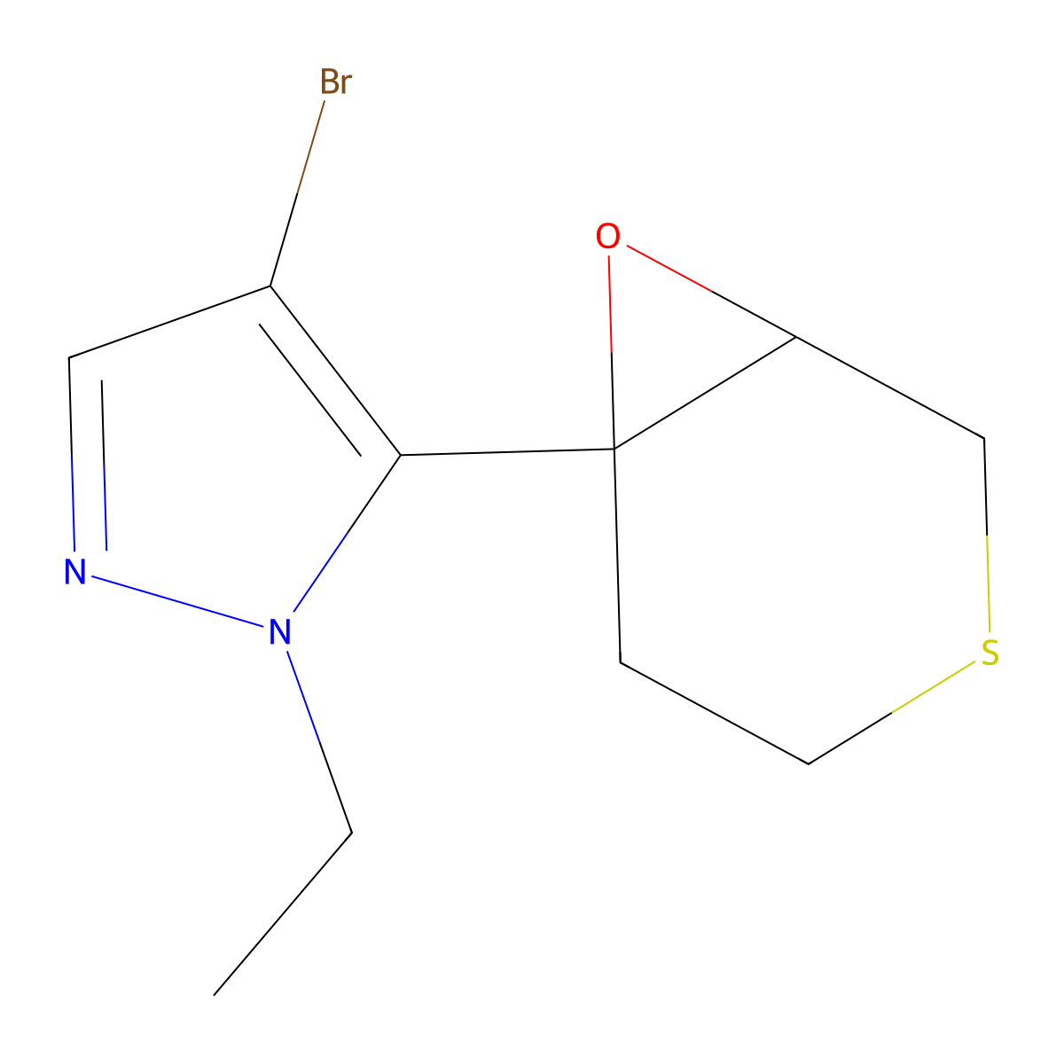 4-Bromo-1-ethyl-5-{7-oxa-3-thiabicyclo[4.1.0]heptan-6-yl}-1H-pyrazole molecular structure, CAS 2060020-11-1