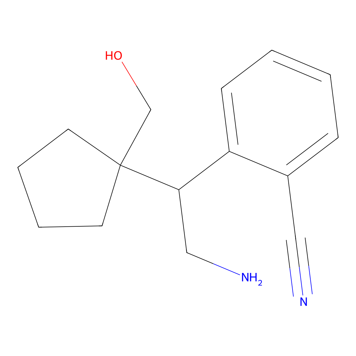 2-{2-Amino-1-[1-(hydroxymethyl)cyclopentyl]ethyl}benzonitrile molecular structure, CAS 2060020-69-9