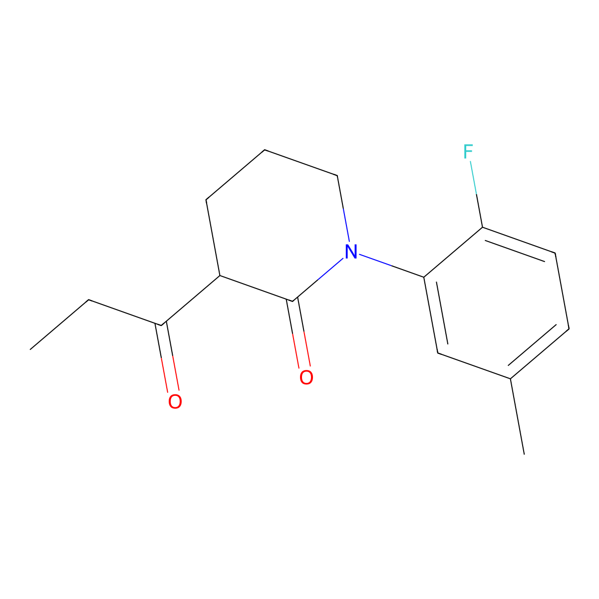1-(2-Fluoro-5-methylphenyl)-3-propanoylpiperidin-2-one molecular structure, CAS 2060021-14-7