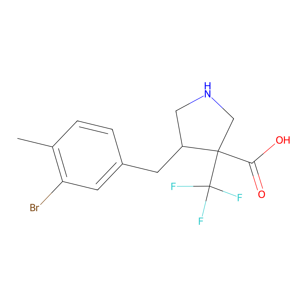 4-[(3-Bromo-4-methylphenyl)methyl]-3-(trifluoromethyl)pyrrolidine-3-carboxylic acid molecular structure, CAS 2060021-22-7