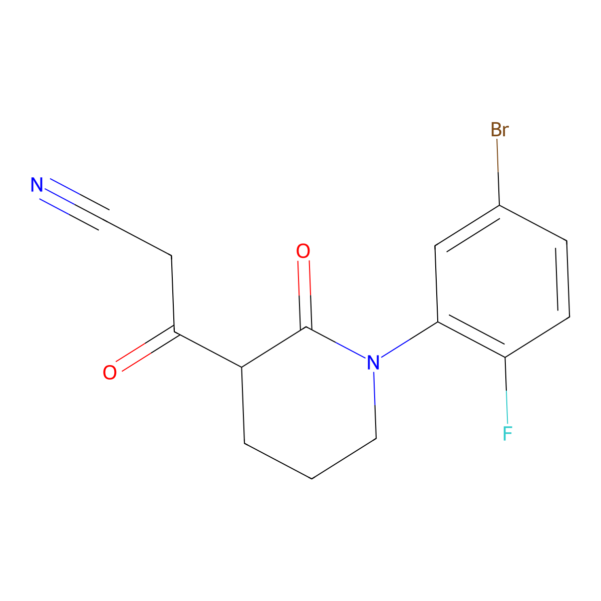 3-[1-(5-Bromo-2-fluorophenyl)-2-oxopiperidin-3-yl]-3-oxopropanenitrile molecular structure, CAS 2060021-32-9