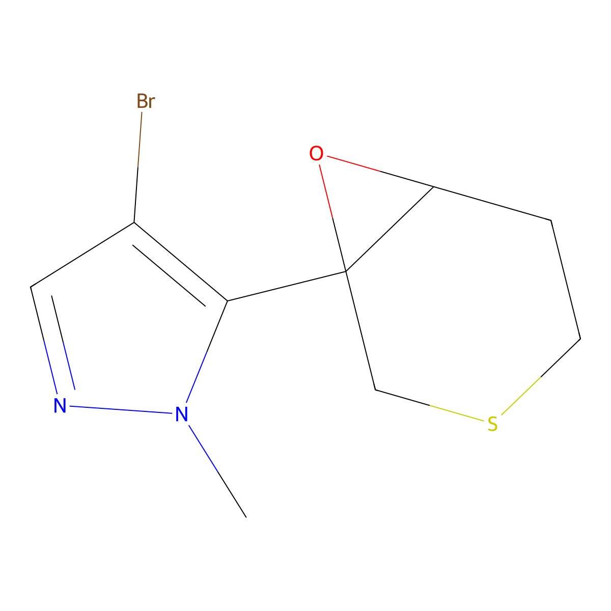4-Bromo-1-methyl-5-{7-oxa-3-thiabicyclo[4.1.0]heptan-1-yl}-1H-pyrazole molecular structure, CAS 2060021-47-6
