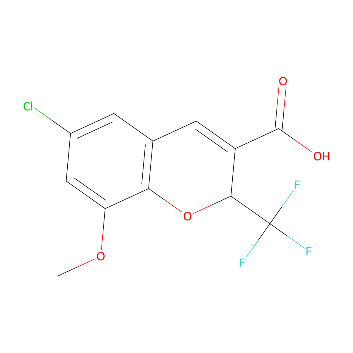 6-Chloro-8-methoxy-2-(trifluoromethyl)-2H-chromene-3-carboxylic acid molecular structure, CAS 2060021-53-4