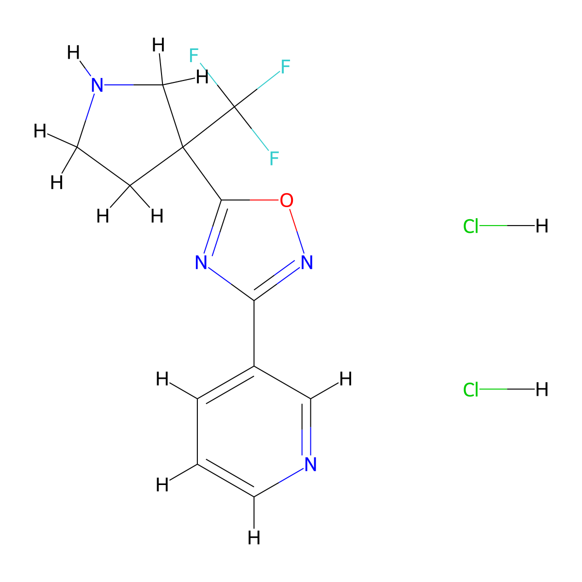 3-{5-[3-(Trifluoromethyl)pyrrolidin-3-yl]-1,2,4-oxadiazol-3-yl}pyridine dihydrochloride molecular structure, CAS 2060024-59-9