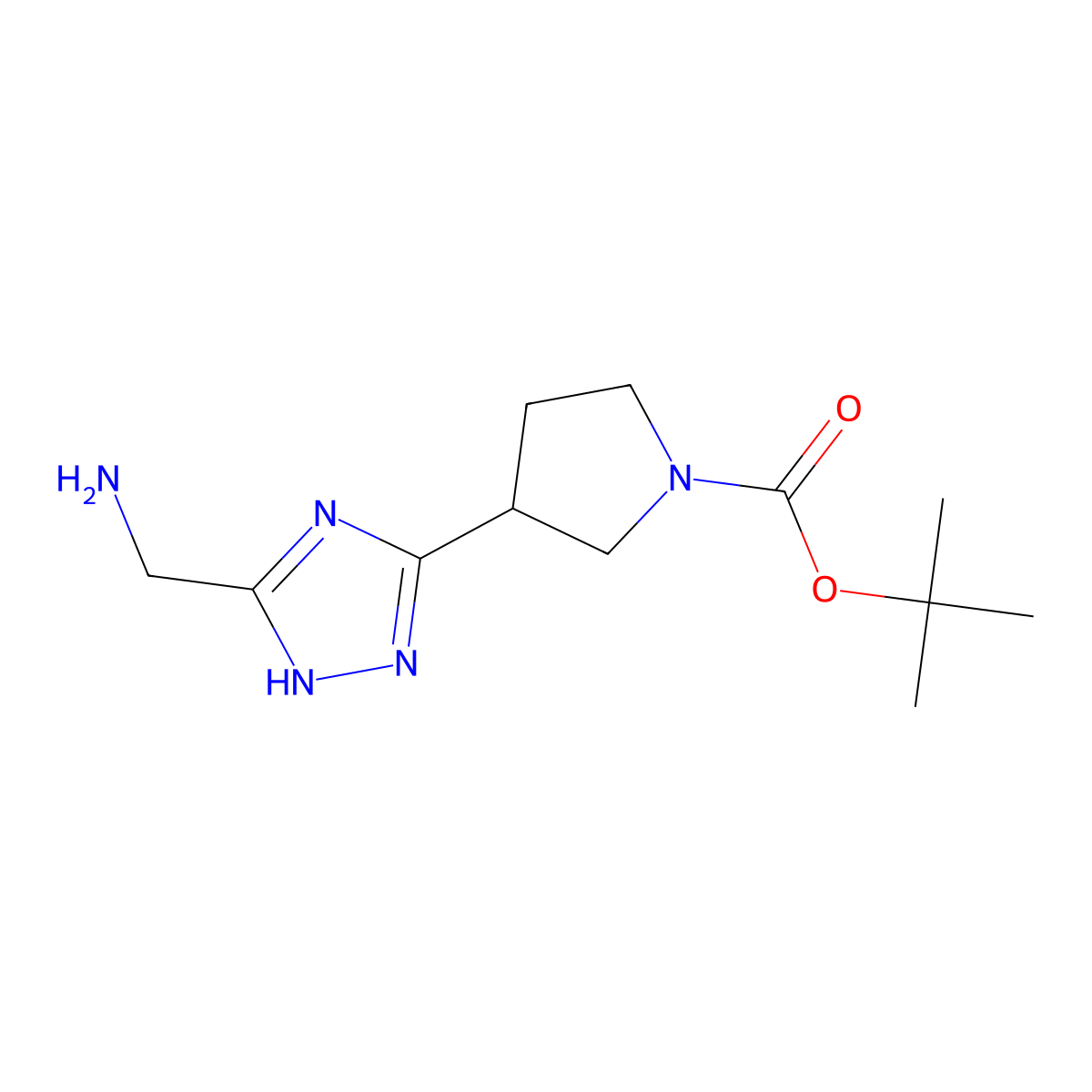 tert-Butyl 3-[5-(aminomethyl)-1H-1,2,4-triazol-3-yl]pyrrolidine-1-carboxylate molecular structure, CAS 2060024-81-7