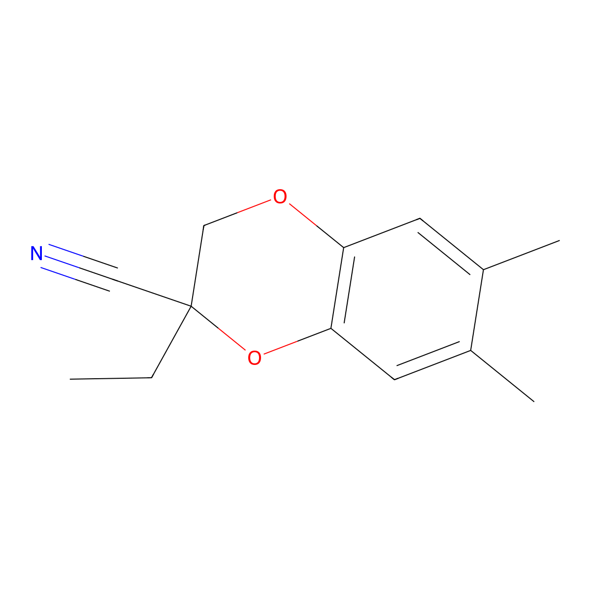 2-Ethyl-6,7-dimethyl-2,3-dihydro-1,4-benzodioxine-2-carbonitrile molecular structure, CAS 2060024-90-8