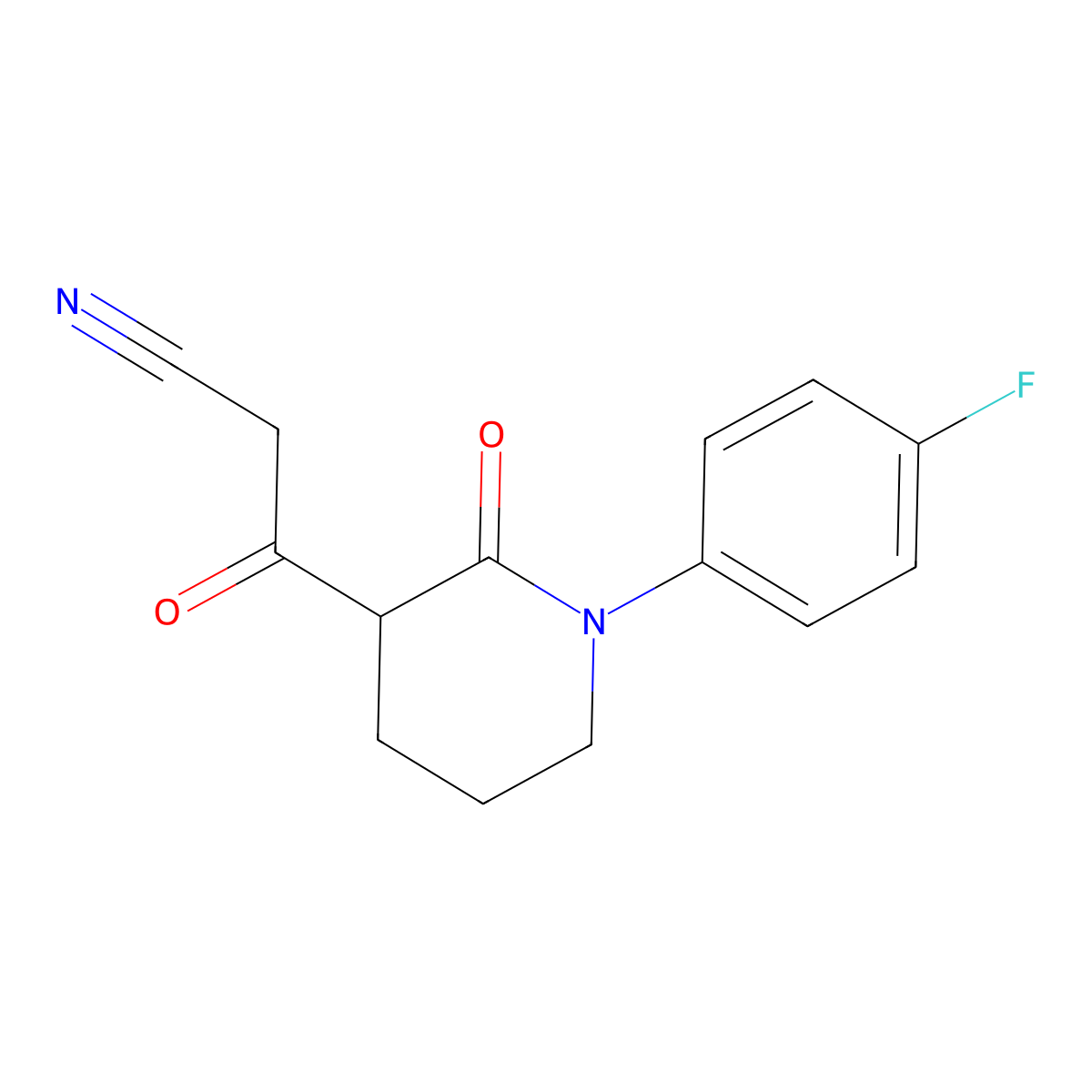 3-[1-(4-Fluorophenyl)-2-oxopiperidin-3-yl]-3-oxopropanenitrile molecular structure, CAS 2060025-17-2