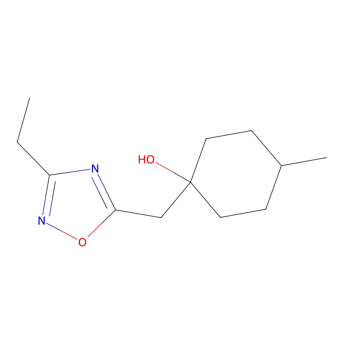 1-[(3-Ethyl-1,2,4-oxadiazol-5-yl)methyl]-4-methylcyclohexan-1-ol molecular structure, CAS 2060025-24-1