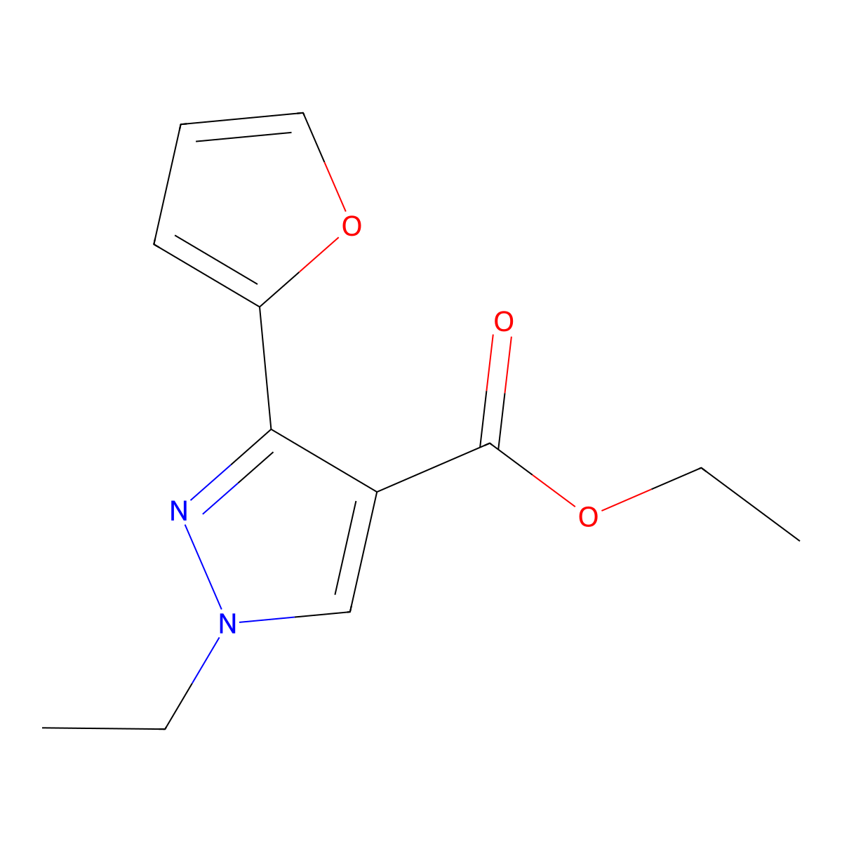Ethyl 1-ethyl-3-(furan-2-yl)-1H-pyrazole-4-carboxylate molecular structure, CAS 2060025-30-9