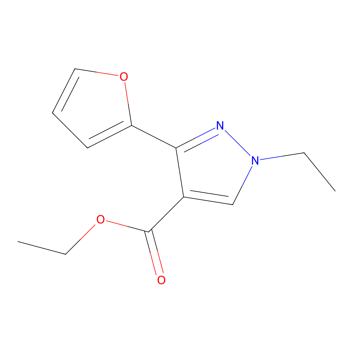 Ethyl 1-ethyl-3-(furan-2-yl)-1H-pyrazole-4-carboxylate molecular structure, CAS 2060025-30-9
