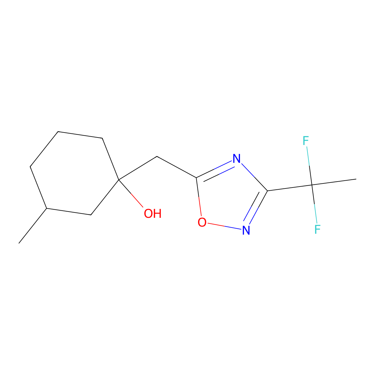 1-{[3-(1,1-Difluoroethyl)-1,2,4-oxadiazol-5-yl]methyl}-3-methylcyclohexan-1-ol molecular structure, CAS 2060025-33-2