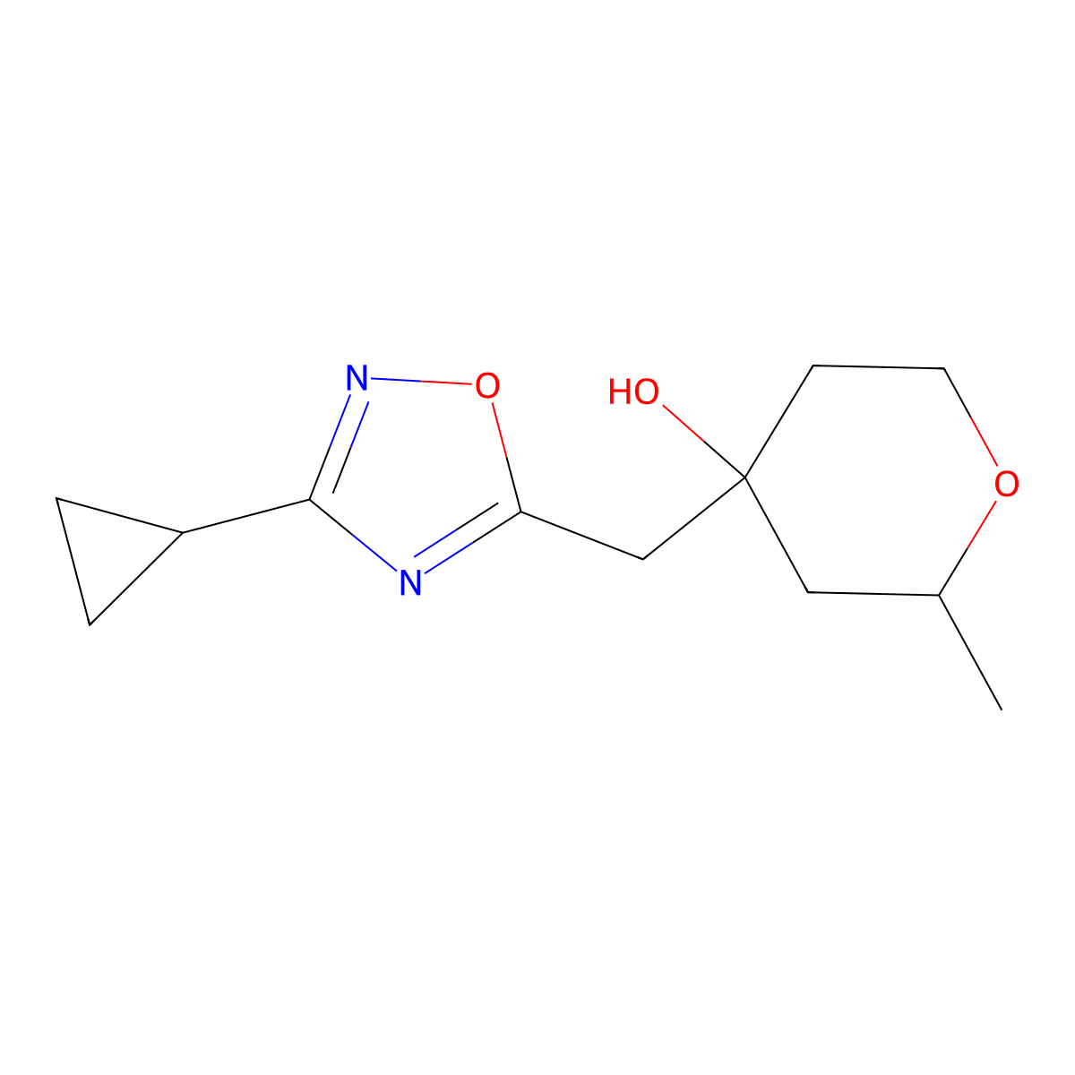 4-[(3-Cyclopropyl-1,2,4-oxadiazol-5-yl)methyl]-2-methyloxan-4-ol molecular structure, CAS 2060025-39-8