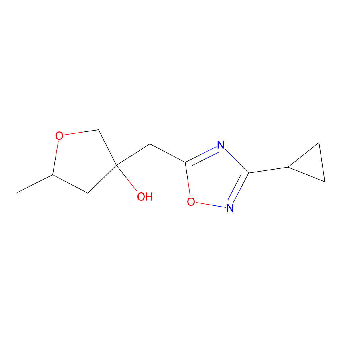 3-[(3-Cyclopropyl-1,2,4-oxadiazol-5-yl)methyl]-5-methyloxolan-3-ol molecular structure, CAS 2060025-47-8