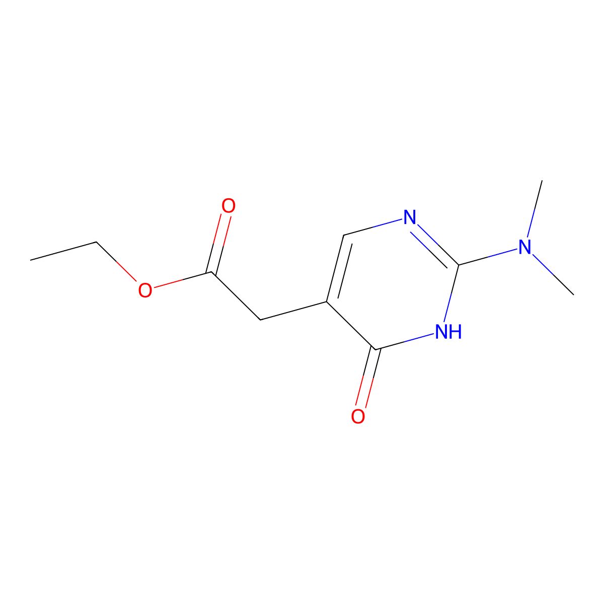 Ethyl 2-[2-(dimethylamino)-6-oxo-1,6-dihydropyrimidin-5-yl]acetate molecular structure, CAS 2060025-58-1